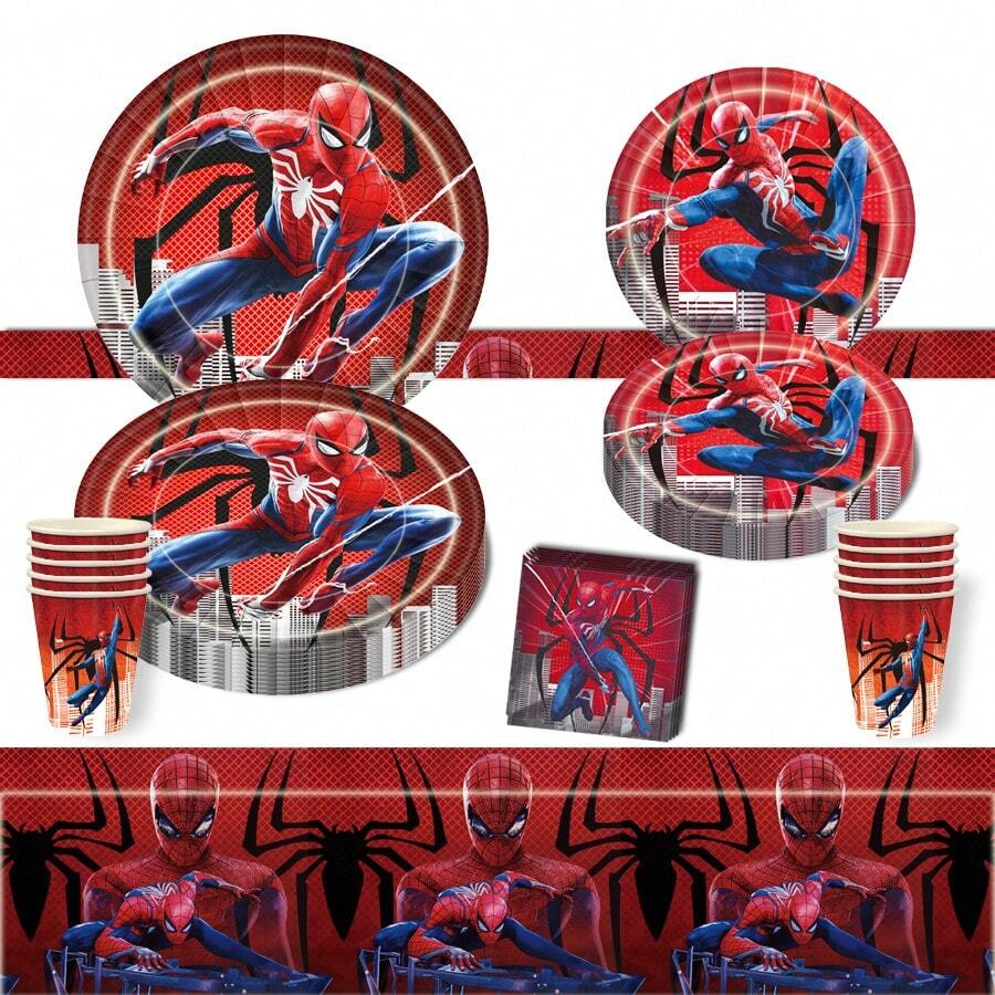 Disney Red Spider-Man Theme Children's Birthday Decoration Party Supplies Set - Paper Cups, Tissues, Plates, Tablecloths, Flags, Games - Theme Balloon Party Set - Tableware, Children's Toys - Cutlery Set - View 1