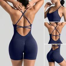 Mono corto de yoga sexy y ajustado para mujer, sin costuras en la espalda, transpirable y de secado rápido, para gimnasio, correr, pilates, fitness y yoga. - shenhui - Ver 2