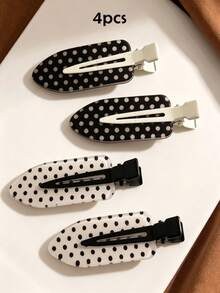 4pcs Vintage Black And White Polka Dot Hair Clips For Women, College Style Seamless Bangs Clip, Side Hair Clips, Ins Minimalist Versatile Textured Hair Accessories For Daily Wear, Outings And Makeup,Hair Slide - Multicolor Polka Dot - View 3