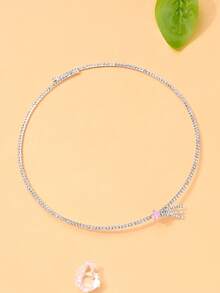 1pc Pink Stone Meteor Choker Necklace For Women, Daily Design Sense Party Neck Accessory - Silver - View 4