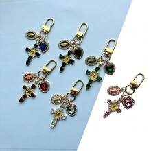 Viking Mary Copper Micro-Inlaid Zirconia Cross Keychain Backpack Charm Cross Elegant Keychain Gift For Mom And Best Friend - Multicolor - View 9
