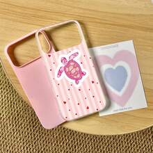 1 pièce Étui de téléphone en matériau TPU 2-en-1 avec motif rayé rose, cœur et tortue, compatible avec iPhone 17/17promax/17pro/Air/13/16promax/16/15/14/12promax/13promax/11pro/14pro/15pro/12, coque souple de protection à la mode, luxe premium - Multicolore - Voir 5