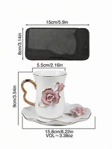 WGROOM 2件套（1个杯子和1个碟子）陶瓷咖啡杯碟套装，适用于家庭厨房、餐厅、客厅，可作为礼物，饮用茶、咖啡、牛奶、果汁，也可用于婚礼、派对、生日等场合。 - 彩色 - 查看 10