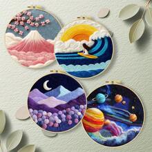 初學者針氈套裝,9款平面設計由簡單到複雜:花卉、風景、星空,適合新手與熟練手工藝者,含泡沫墊、氈毛、繡框與指南,DIY羊毛繪畫套組,居家裝飾飾品,20x20cm/7.87in,送禮佳品 - 20X20cm - 查看 4