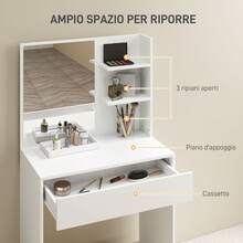 Vanity Table And Stool Set, Makeup Desk With Mirror, 3 Shelves And Storage Drawers, White, 75 X 40 X 137 Cm - 白色 - 查看 7