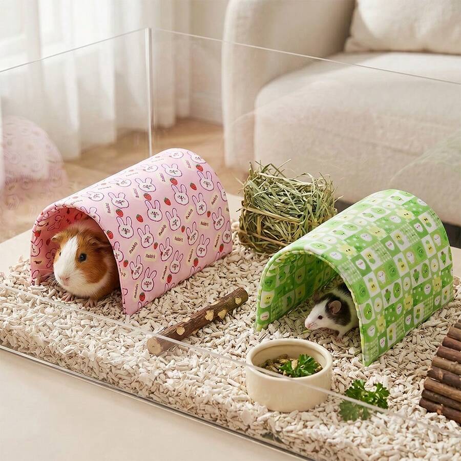 1pc Cartoon Print Summer Flexible Dome-Shaped Small Pet Hideout Tunnel, Small Pet Sleeping Mat Windproof Sunshade Play Tube, Suitable For Guinea Pigs And Mice, All-Season Use Fence Climbing And Hiding Habitat Accessory - one-size - View 1