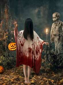 1pc Adult Halloween Blood Splatter Cape, Horror Atmosphere, Unisex Gory Costume Accessory, Polyester Machine Washable--Holiday Event And Party Dress-Up Prop - Multicolor - View 6