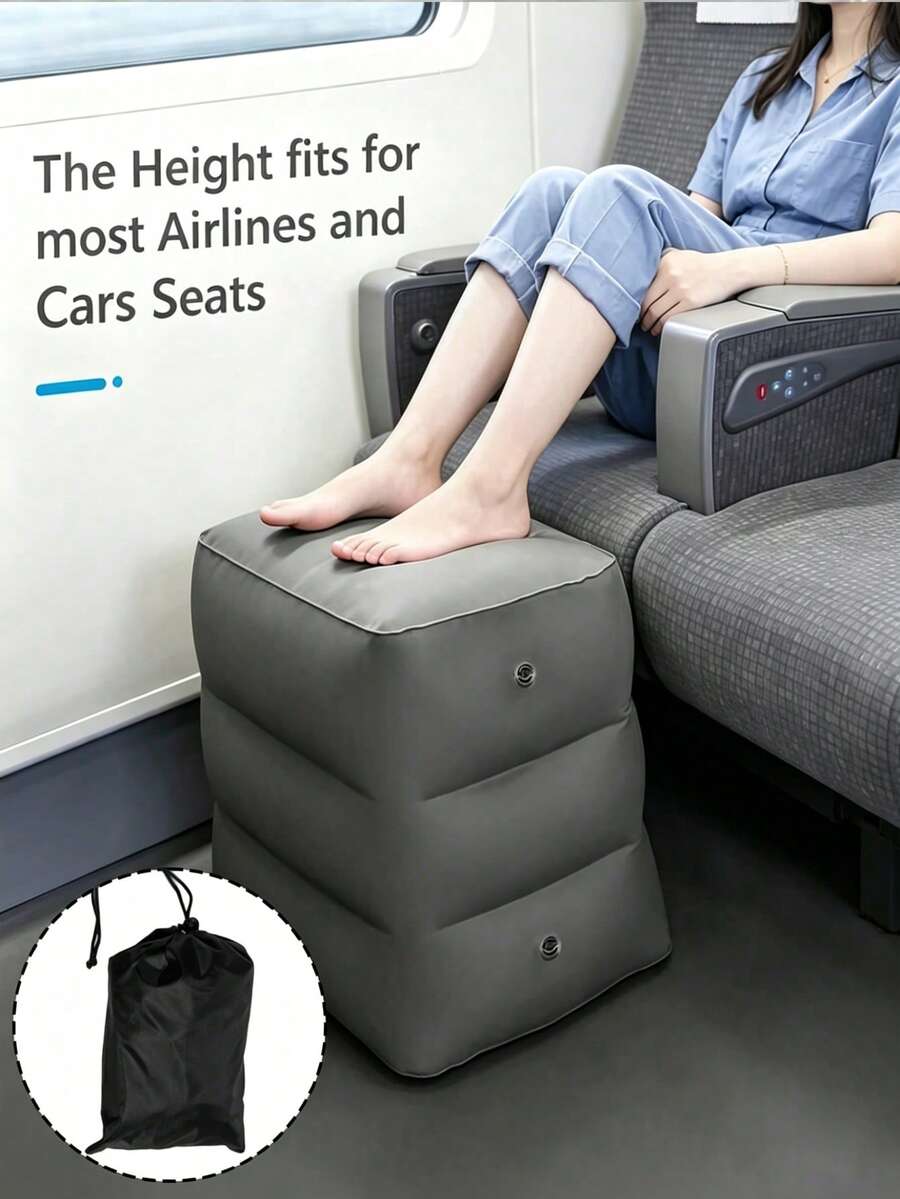3-Layer Inflatable Travel Footrest Pillow, Adjustable Height Inflatable Travel Leg Support Pillow Suitable For Airplane, Car, Bus, Train, Office, Camping And Long-Distance Flight Sleep, Foldable Multi-Functional - Multicolor - View 1