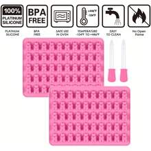 2pcs Soft Gummy Bear Silicone Molds, Non-Stick Chocolate Candy Molds, Includes 2 Droppers (Pink) - Multicolor - View 4