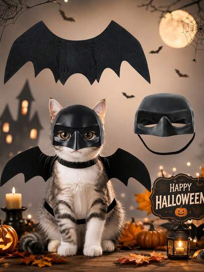 1set Halloween Pet Bat Wing Mask Set,Party Role-Playing Costume,Photo Props,Halloween Party Favors,Happy Halloween Decorations,Trick Or Treat Decorations For Halloween,Halloween Home Decor,Ideal For Halloween Pet Role-Playing,Halloween Gifts