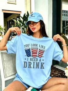 Big Jesus Fan Graphic Top-Loose-Fit Easy Relaxed Style, - Light Blue 2 - View 1