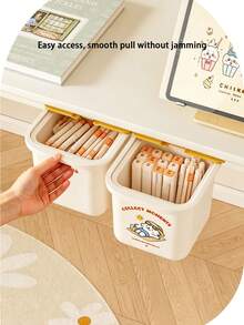 Invisible Under-Desk Hanging Storage Box, Drill-Free Adhesive Smooth Slide, Cartoon Print, Student Desk Office Desktop Stationery Small Items Invisible Drawer Storage Box - View 3