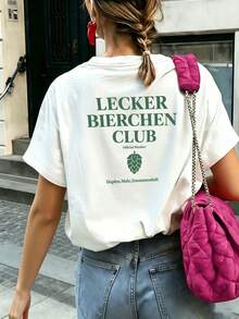 T-shirt décontracté Bierklub 2026 : l'élégance assurée ! Haut d'été polyvalent, décontracté et sportif, pour femme, col rond large. - Blanc - Voir 1