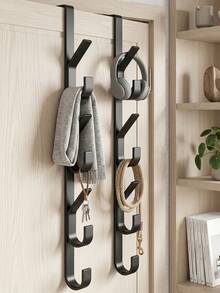 This Drill-Free Over-The-Door Hook Rack-Available In Silver Or Grey And In 3, 5, Or 7-Hook Versions-Is Perfect For Hanging Clothes, Hats, Keys, And Bags. A Great Space-Saving Storage Solution, It Mounts Securely Without Damaging The Door Or Wall. - Multicolor - View 8