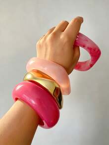 4pcs Exaggerated Asymmetrical Resin Translucent Bangles For Women, Personalized Versatile - Multicolor - View 6