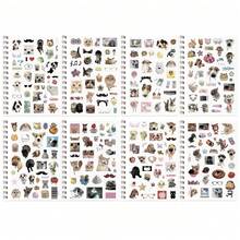 Juego de 8 pegatinas de diario con cabezas grandes de mascotas lindas, paquete de material de collage de gatos estilo Ins, calcomanías impermeables - Multicolor - Ver 8
