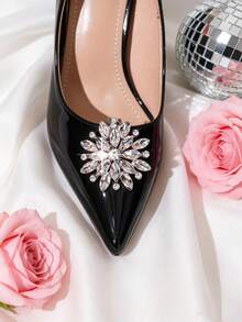 2 piezas Accesorios de zapatos desmontables DIY, clips de zapatos de mujer elegantes y de moda con forma de flor de girasol de metal con strass, dijes para bolsos, decoración para zapatos de tacón alto en negro, blanco y rojo para oficina y negocios - Blanco - Ver 5