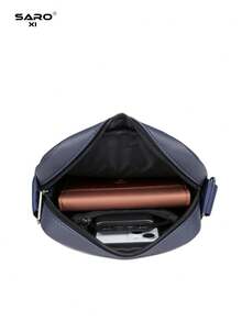男士荔枝紋大容量斜肩包 側背包 工作包 時尚週末旅行包 - 藍色 - 查看 11