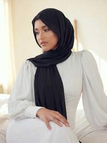 1 Phụ kiện Abaya màu trơn cho nữ Khăn choàng bằng vải voan thích hợp để đeo hàng ngày Băng đô Hijab mềm mại Quần áo che mặt - màu đen - Xem 5
