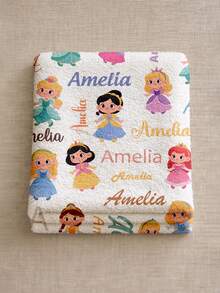 1pc Customized Name Blanket, Personalized Bed Throw, Printable Name, Cute And Comfortable, Suitable As Home Gift, Birthday Gift, Christmas Gift, Personalized Gift For Son/Daughter Or Friend, Aesthetic Style, Flannel Throw, Sherpa Fleece - Style 1 - View 5