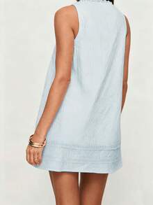 1 pieza Vestido mini elegante de unicolor con encaje de tela tejida y volante en el bajo, vestido de playa para mujer para primavera/verano - Azul menta - Ver 3