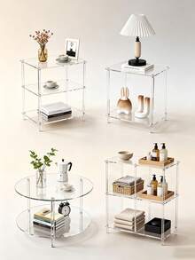 1pc Transparent Acrylic Side Table, Suitable For Modern Home, Easy To Assemble, Space-Saving Design, Multi-Functional Nightstand, Suitable For Living Room, Bedroom, Hallway, Bathroom - Transparent - View 3