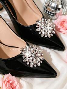 2 piezas Accesorios de zapatos desmontables DIY, clips de zapatos de mujer elegantes y de moda con forma de flor de girasol de metal con strass, dijes para bolsos, decoración para zapatos de tacón alto en negro, blanco y rojo para oficina y negocios - Blanco - Ver 3