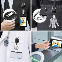 4pcs Retractable Badge Reel Clip, Black ID Card Holder For Office School Work - Black - View 6