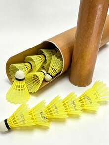 6pcs Yellow Nylon Durable Windproof Beginner Training Plastic Shuttlecocks For Outdoor Badminton - A Bucket Of Six Balls - View 4
