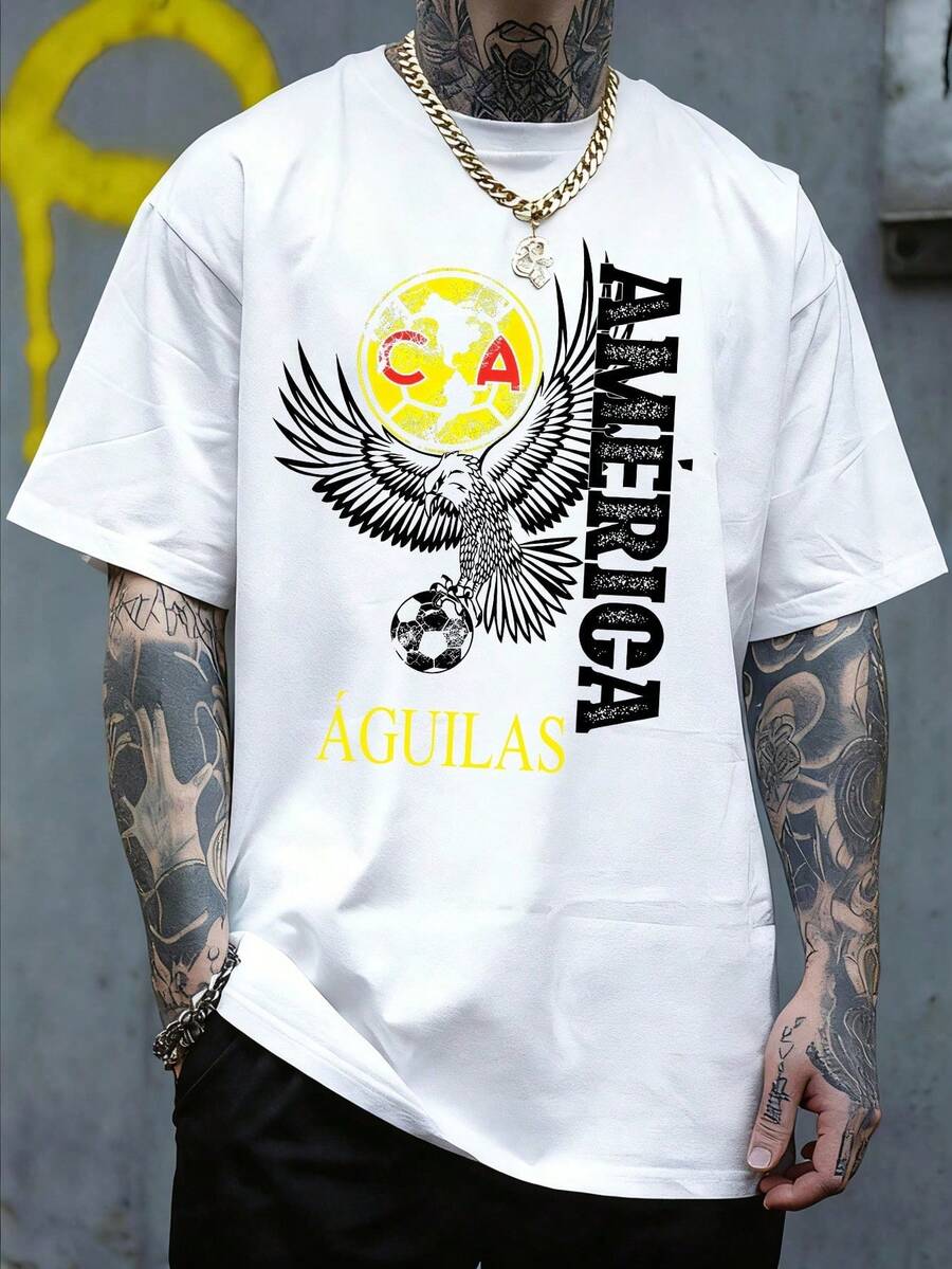 100% fibra de poliéster, 1 camiseta casual para hombre, Día de los Muertos, Pascua, Día de la Independencia, camiseta de cuello redondo de manga corta, longitud regular, adecuada para todas - Blanco - Ver 1