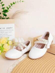 1 Pasang Sepatu Flat Anak Perempuan/Anak-Anak Modis dan Elegan dengan Hiasan Mutiara Imitasi, Nyaman, Cocok untuk Musim Semi, Musim Panas, Musim Gugur - Putih - View 4