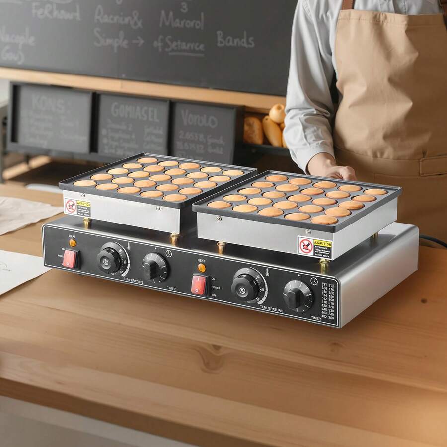 50PCS Mini Dutch Pancake Maker, Non-Stick Stainless Steel Dorayaki Baker, 1800W Commercial Electric Poffertjes Grill Pan, Dual Temp & Time Control, For Kitchen Restaurant Breakfast Dessert - NP-54350 Type - View 1