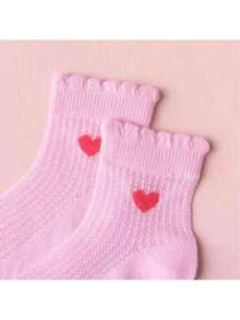 5/1 Pair Girls Mid-Calf Socks, Cute Pink Heart Design, Suitable For All Seasons Daily Wear, Back To School Socks, Gift, New Year - Multicolor - View 6