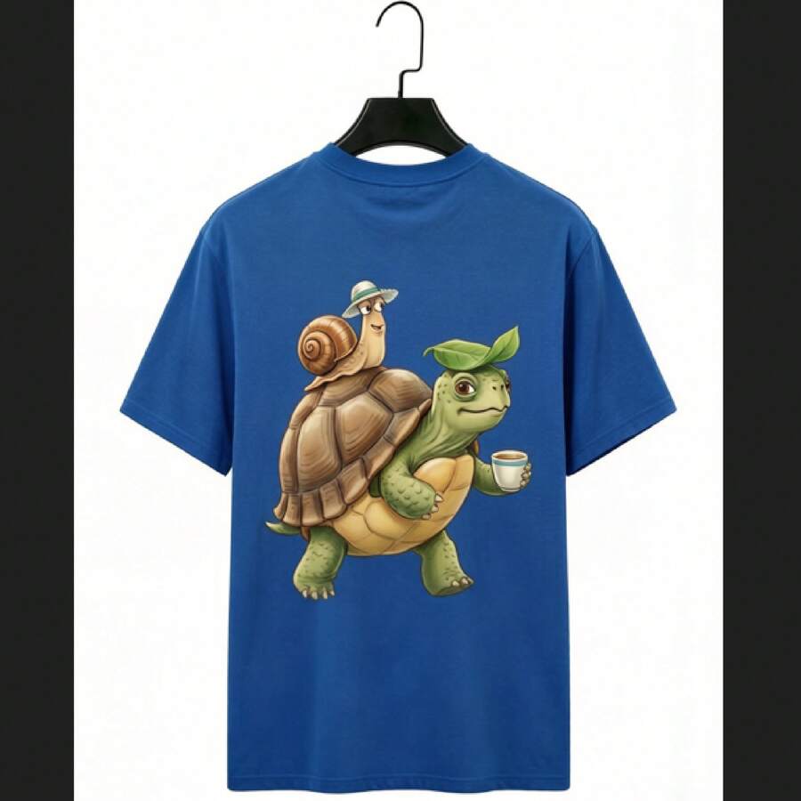 Pure Cotton T-Shirts, Men's T-Shirts, Women's T-Shirts, Printed T-Shirts, Short-Sleeved T-Shirts, Modern And Casual, Turtle Design. - 藍色 - 查看 1