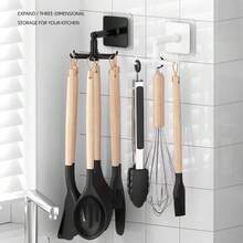 1 pieza Gancho giratorio para baño, Gancho multifuncional de 6 garras, Estante de almacenamiento multifuncional, Gabinete de plástico sin perforación, Estante de almacenamiento de utensilios de cocina retráctil, Función de instalación fácil, Estante de almacenamiento de cocina, Estante de utensilios de cocina, Accesorios de cocina, Suministros de almacenamiento de cucharas de cocina, Estante de almacenamiento, Regalo del Día de la Madre - Multicolor - Ver 3