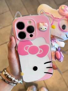 SANRIO 時尚新款日韓風 3D KT 貓咪手機殼，適用於 iPhone 17 Pro Max、15、14、13、12、11、XS Max、8 Plus，可愛貓耳設計，防震透明保護殼，女孩創意手機殼 - 粉色 - 查看 2