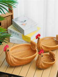 1pc Woven Chicken-Shaped Basket, Artificial Rattan Material, For Storage, Perfect For Storing Tableware (Not Suitable For Direct Food Contact), Shelf Storage Basket, Shelf Basket - Multicolor - View 4