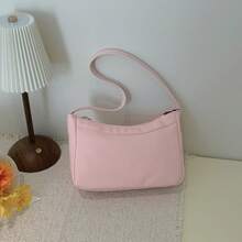 1pc Solid Color Minimalist PU Leather Women's Bag, Lightweight Zipper Closure Handbag, Versatile Shoulder Bag For Girls' Daily Use - one-size - View 9