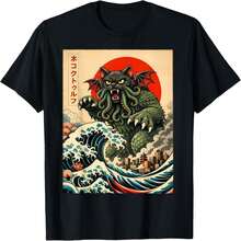 Cthulhu Monster Cat Tokyo - Vintage Graphic T-Shirt - 黑色 - 查看 2