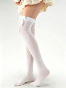 1 Pair Women's Over-The-Knee Socks, Velvet Material, Non-Slip Design, Satin Bow Decoration, Multiple Colors Available, Suitable For Parties And Gatherings, Great Gift, Y2K Style, Comfortable To Wear - Multicolor - View 4