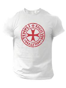 Men's Short-Sleeved T-Shirt For Spring/Summer, Printed With The Knights Templar Logo. - 黑色 - 查看 8