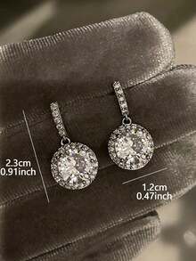 1 Pair French Style Personalized Elegant Luxurious High-End Full Rhinestone Artificial Zirconia Inlaid Geometric Niche Design Gorgeous Earrings Suitable For Women's Daily, Banquet, Ball, Wedding, Holiday Wear - Silver - View 5