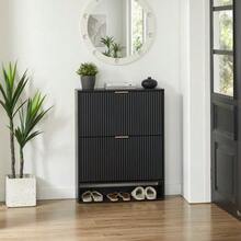 Shoe Cabinet 80 X 24 Cm With Grooved Front – Height Adjustable With Anti-Tip Device And Decorative Table For The Entryway, In White - Black - View 5