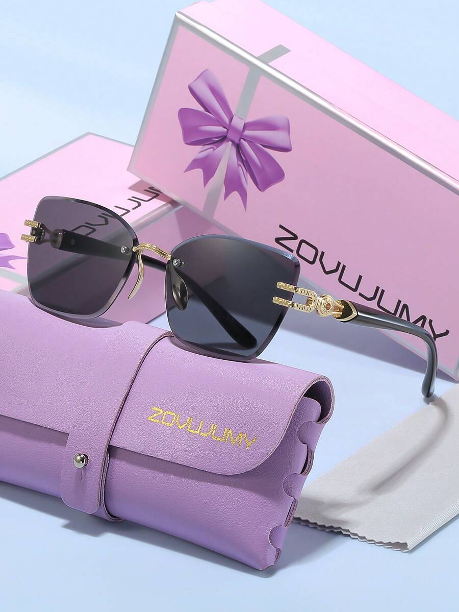 ZOVUJUMY Luxury Frameless Cut-Edge Sunglasses, Exquisite Metal Carved Temples, Slimming Women's Versatile, Daily Commute, Date Shopping, Suitable For Various Style Outfits Elegant Women's Holiday Gift - Multicolor - View 1