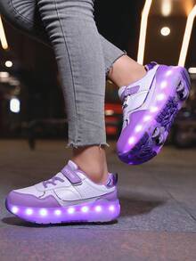Unisex LED Rechargeable Light-Up Shoes, Children's Roller Skates, Multi-Functional Transformable Roller Shoes, Suitable For All Seasons, With Detachable Wheels, Perfect For Outdoor And Sports Skating - 紫色 - 查看 1