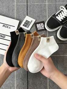 5 Pairs Random Assorted Men's Thin Summer Short Socks, Snow Mountain Striped Retro Casual Socks - Multicolor - View 1