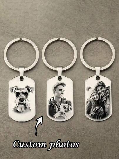 1pc Customizable Photo And Text Metal Dog Tag Keychain, Bag Accessory, Personalized Image Gift, Gift For Boyfriend, Custom Gift, Suitable For Men, Boyfriend And Family, Unique Pet Gift, Father's Day Gift, Holiday Season Gift, Personalized Gift