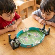 Juegos de fútbol de mesa de eyección doble, juegos de mesa de inteligencia infantil, ejercicio de coordinación y respuesta mano - ojo, juguetes competitivos interactivos padre - hijo, juguetes de reunión familiar portátiles - Azul menta - Ver 10