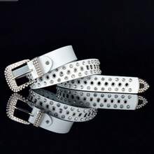 1pc Women's White Rhinestone PU Leather Belt, Punk Y2K Style Full Rhinestone Decor Multi-Eyelet Belt, Western Shiny Belt, Suitable For Jeans, Dresses And Party Outfits - White - View 2