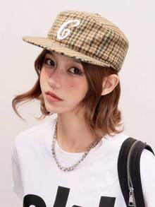 1 pieza Gorra de béisbol estilo americano para mujer con parte superior plana, vintage, letra 3D, diseño de pastillero, estampado de pata de gallo, unisex - A - Ver 7